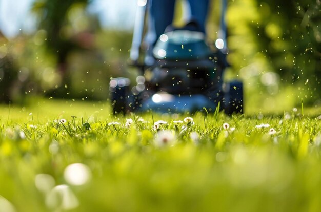 gras in de tuin gras met druppels gras met dauwdruppels