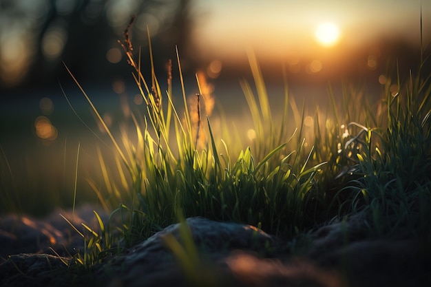 Grasachtergrond met zonnestraal Zachte nadruk abstracte aard