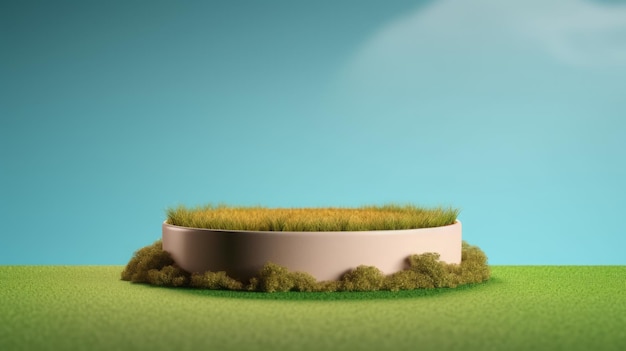 Grass 3D ground land green field earth garden soil isolated background section podium grass ground