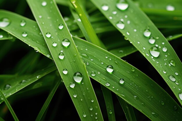 Grass blades background with dew drops