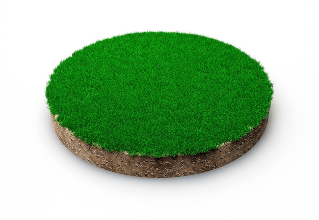 Grass circle isolated 3D Illustration round soil ground cross section with earth land and green