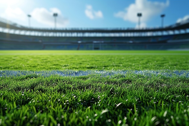 Grass closeup at a football stadium Empty provincial sports stadium The concept of sport competition victories action empty platform for championships Euro 2024 Copy space