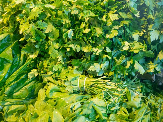 Grass on the counter Greens for cooking Sale of ingredients for lunch