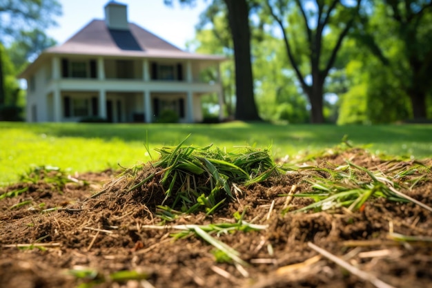 Photo grass cuttings left on the lawn as natural mulch