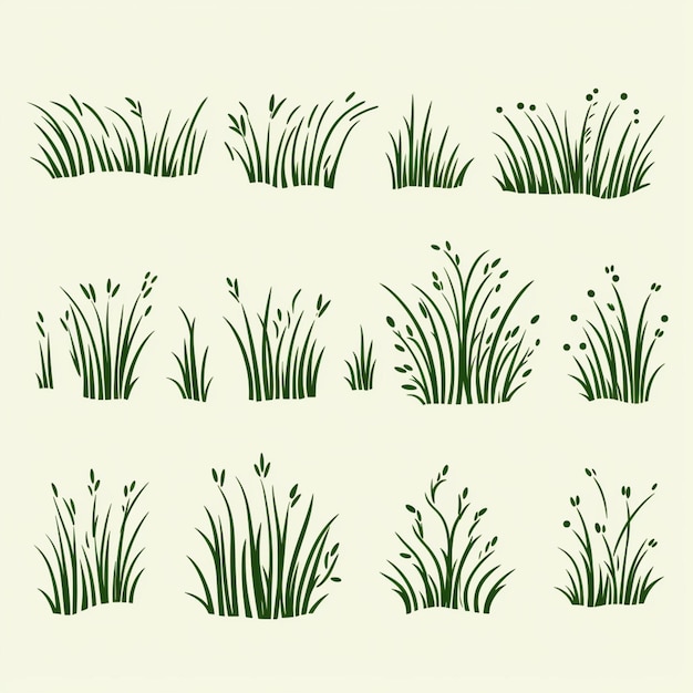 Photo grass doodle sketch style set