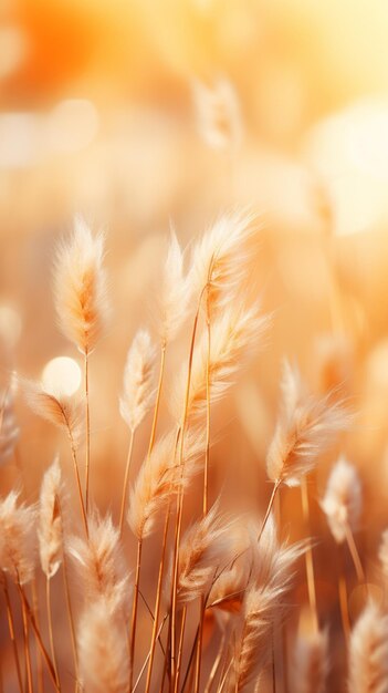 A grass field bathed in the warm sunlight of autumn capturing the golden hour in a tranquil rural setting