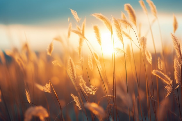 grass in the field at sunset