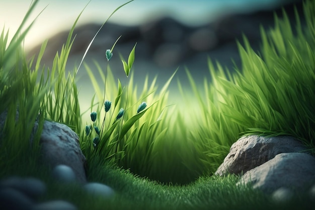 Grass in the field with a sunset background