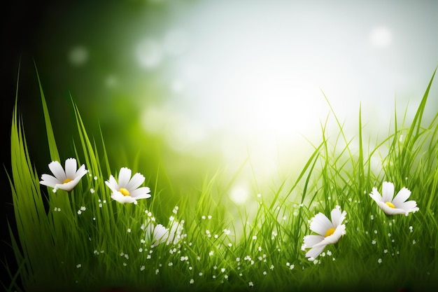 Grass and flower copy space Floral banner springtime summer season Generated AI