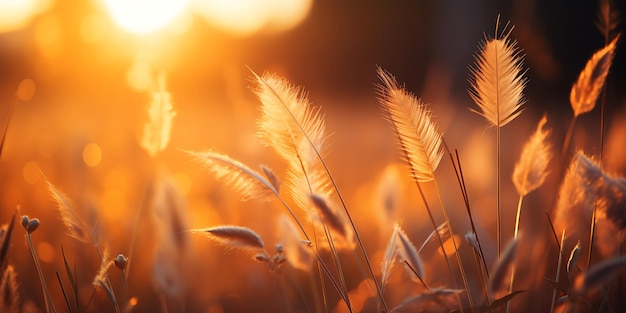 Grass flower in the meadow at sunset Nature background