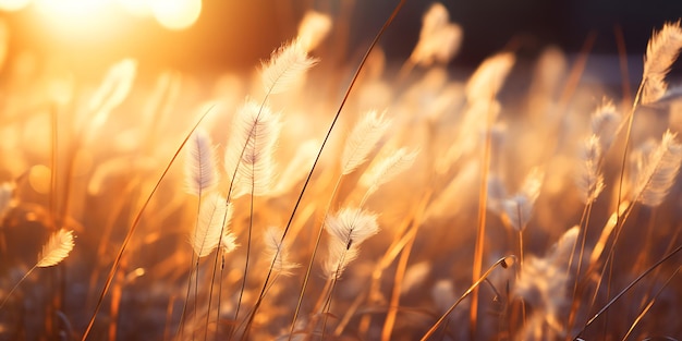 Grass flower in the meadow at sunset Nature background