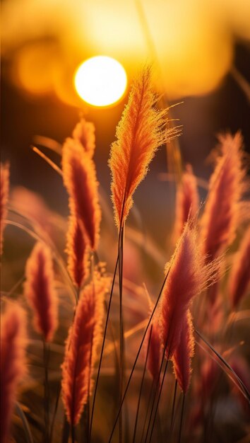 Grass flower at sunset abstract nature background shallow depth of field