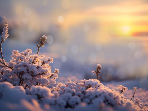 草の花 冬の暖かい光 夕暮れのAI