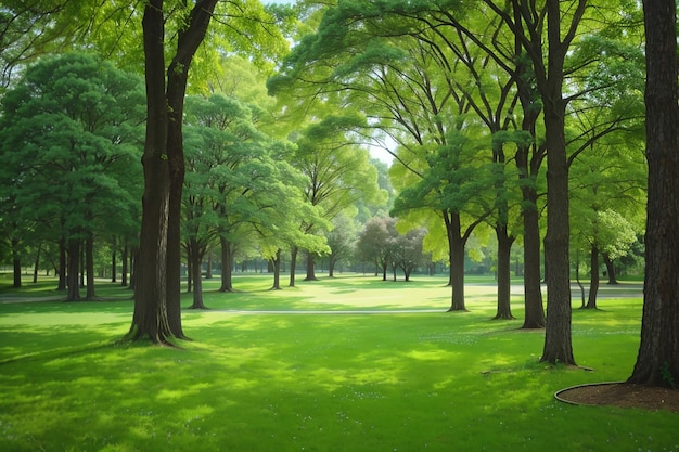 Grass and green woods in the park