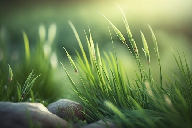 太陽が照りつける草の中に生える草