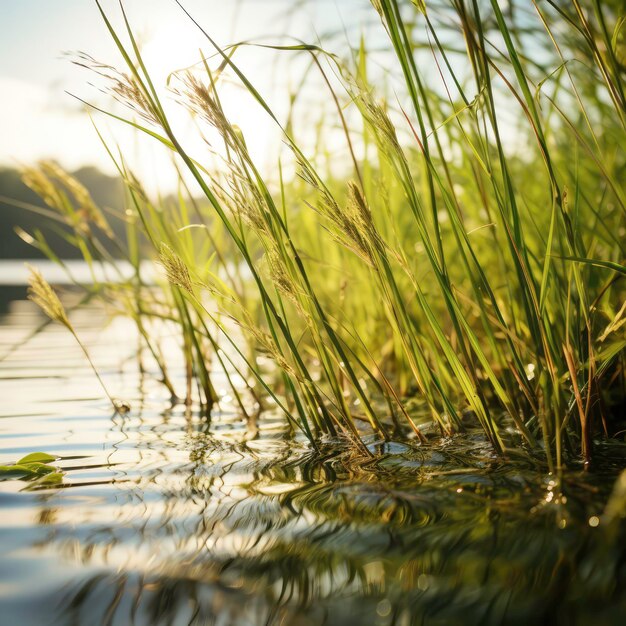 Photo grass growing on the lake