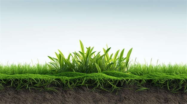 A grass grows in a patch of dirt.