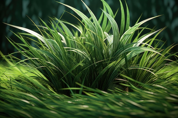 the grass is growing in a pot that is shaped like a plant.