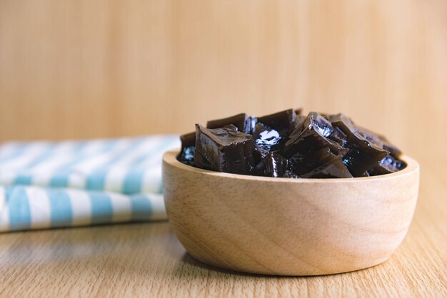 Grass Jelly on wooden table