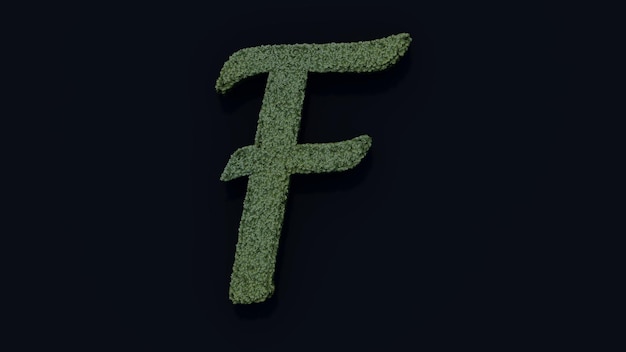 Foto lettera d'erba f disegno 3d dell'alfabeto testo di lettere maiuscole font verde fondo bianco isolato