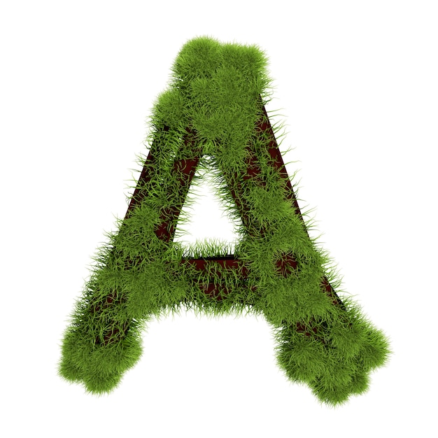 Lettera a dell'erba isolata su priorità bassa bianca. simbolo coperto di erba verde. lettera ecologica. illustrazione 3d.