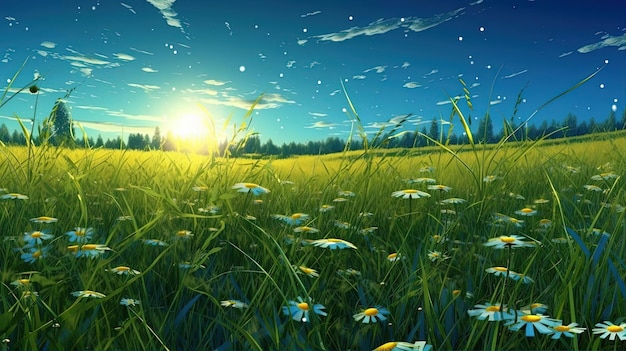 grass and sunflowers with stars in the sky