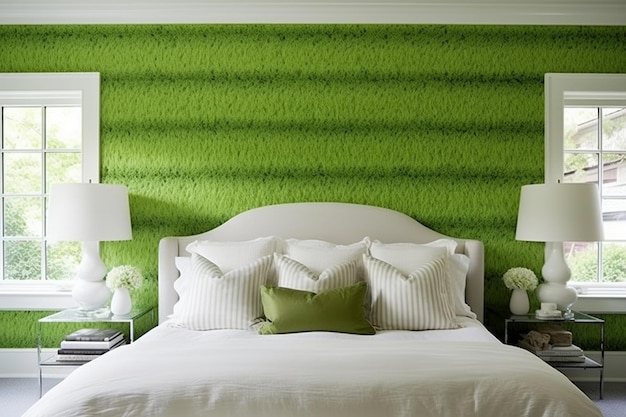 사진 주 침실 이나 게스트 스위트 에서 조용 한 휴양 을 만들기 위해 사용 되는 풀 벽지