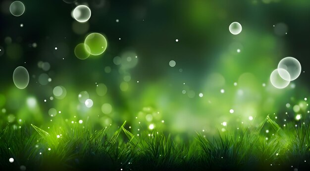 Photo grass with bokeh lights on green background