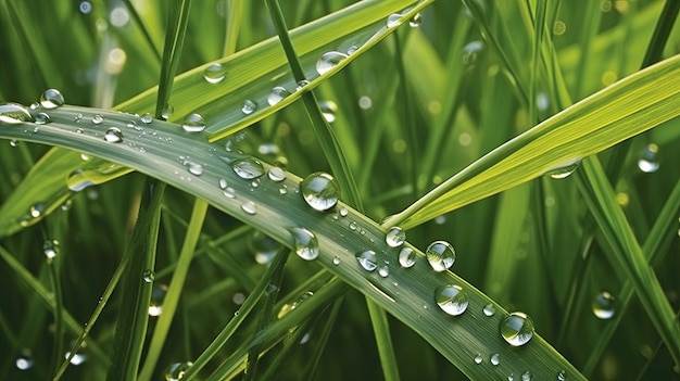 Grass with dewdrops generated by ai