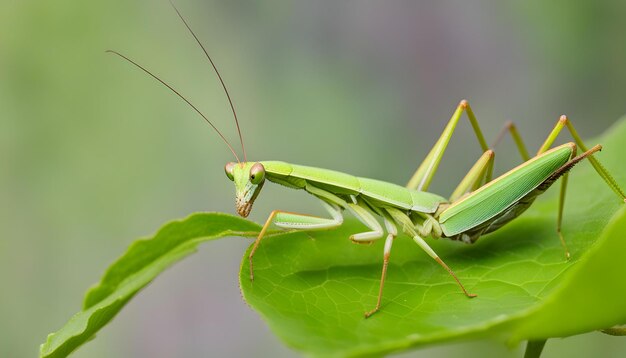 Photo a grasshopper is sitting on a leaf with the background blurred