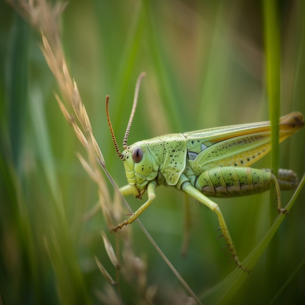 A grasshopper with a green and black eye.