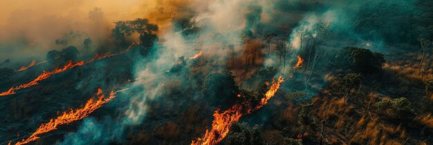 Grassland fields burn during dry season natural disasters Climate change concept