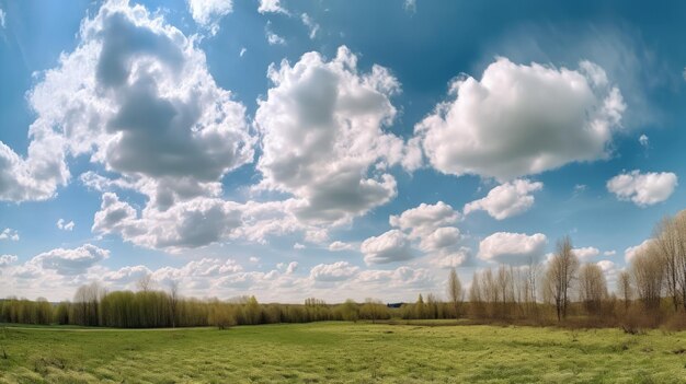 Foto un campo erboso con alberi e nuvole nel cielo