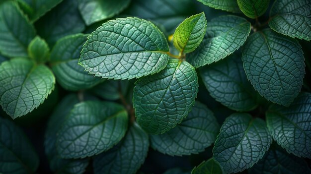 Травянистая зеленая текстура листьев макро