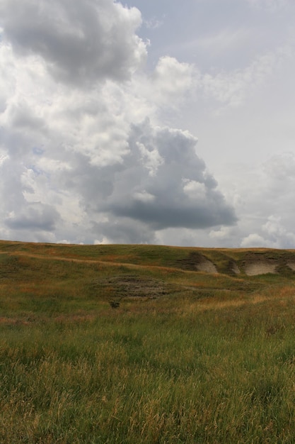 Photo a grassy hill with clouds in the sky