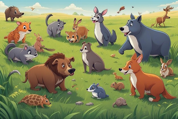 Grassy Scavenger Adventure Cartoon Animal Quest