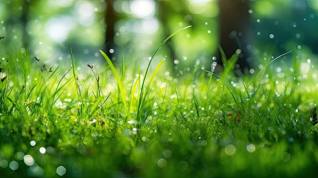 A grassy section as well as trees in the naturally green background are out of focus season summer Background blur with bokeh