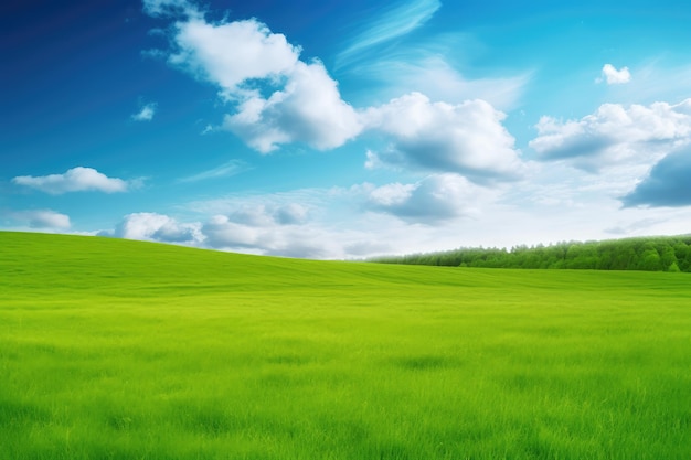 grasveld op kleine heuvels en blauwe lucht met wolken AI