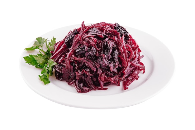 Grated beets in a plate isolated on white background