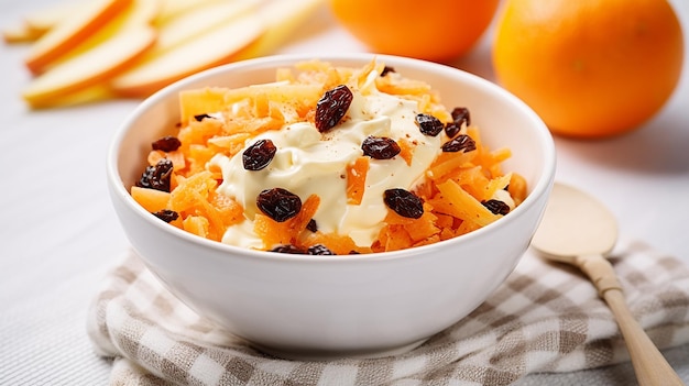 Grated carrots with apple yogurt and raisins