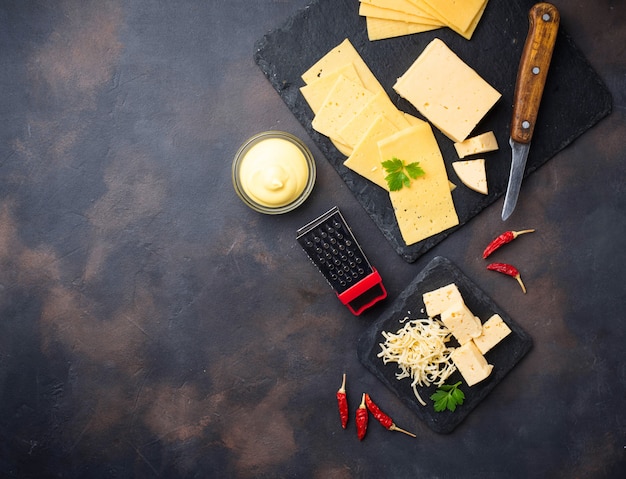 Grated cheese on slate board