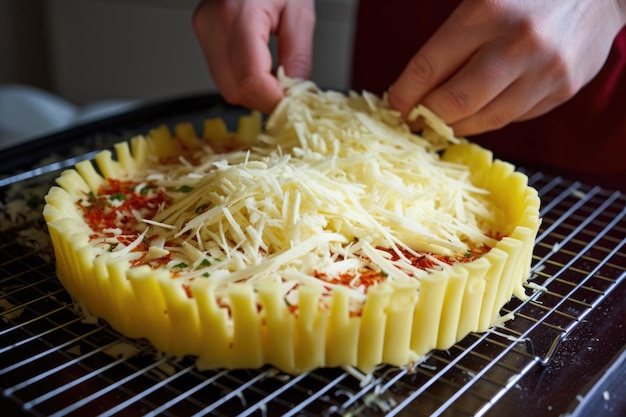 Grating cheese to sprinkle on top of quiche