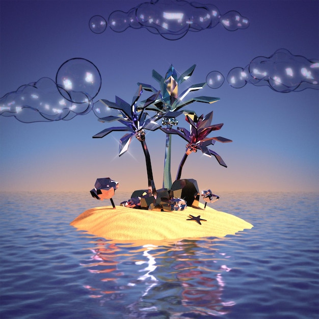 Foto gratis album cover artwork eiland met bubble cloud esthetiek