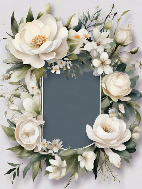 Gratis Boho Wedding Bliss Beige Bloemen Waterverf Clipart voor Uitnodigingen Generative Ai