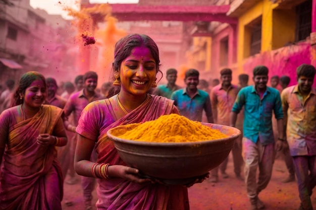 Gratis close-up foto van twee jonge vrouwen die hun geschilderde handen met holi kleur laten zien