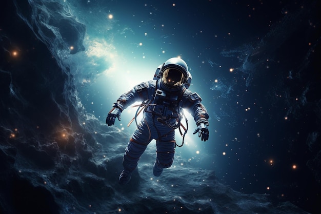 Gratis foto astronaut verkent buitenste donkere ruimte generatieve al