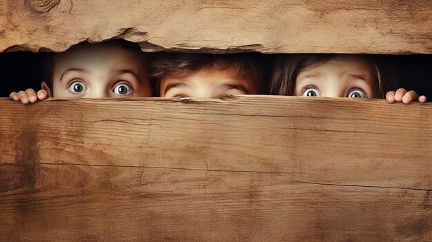 Gratis foto banner met een verbaasde kinderen peeking