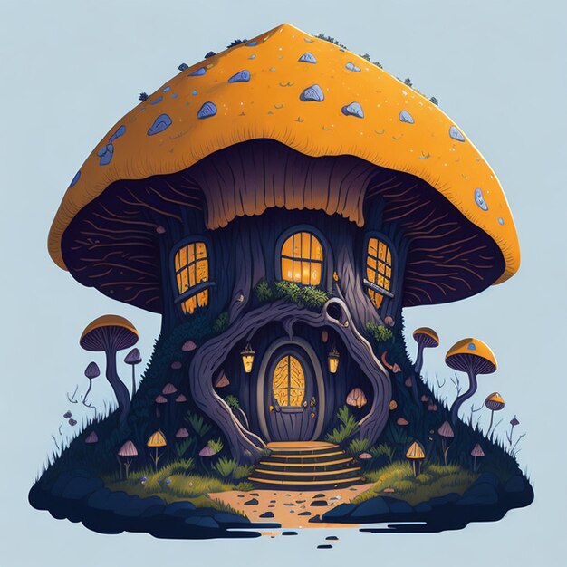 Gratis foto Big Mushroom House Tshirt ontwerp ai gegenereerd