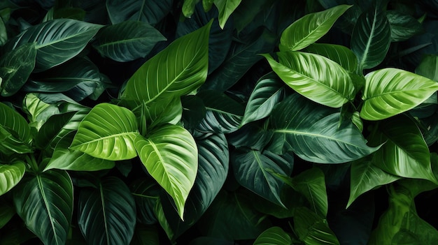 gratis Foto bladeren van abstracte groene donkere textuur natuur achtergrond tropisch blad AI gegenereerde afbeelding