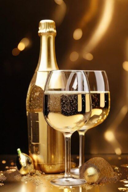 Gratis foto champagne viering drinken wijn op gouden achtergrond
